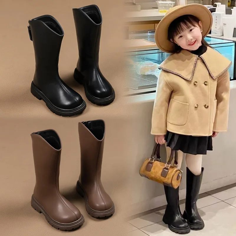 

2025 Autumn Winter New Girls High Quality and Elegant Long Boots Children Style Kids Fashion Simple Casual Boots