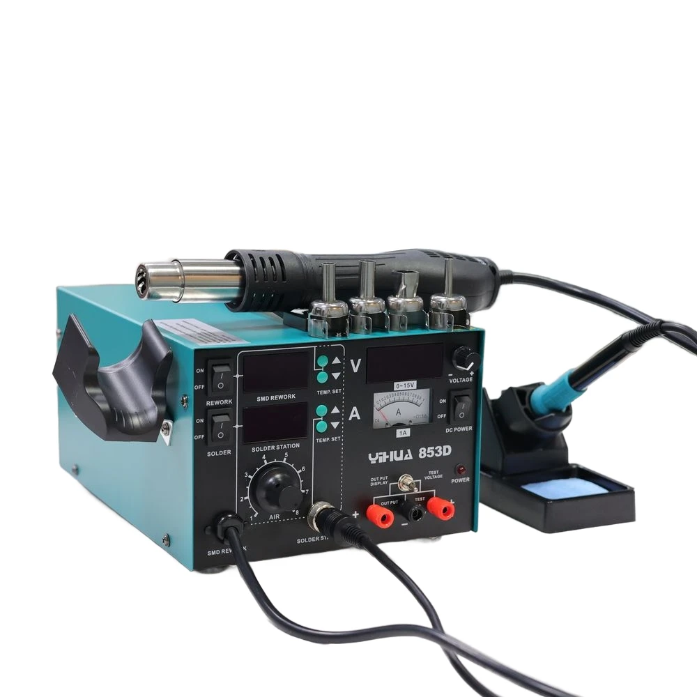 

760W Brushless Fan YIHUA 853D 1A Soldering Station - 3-in-1 Hot Air, Iron, DC 15V Power Supply