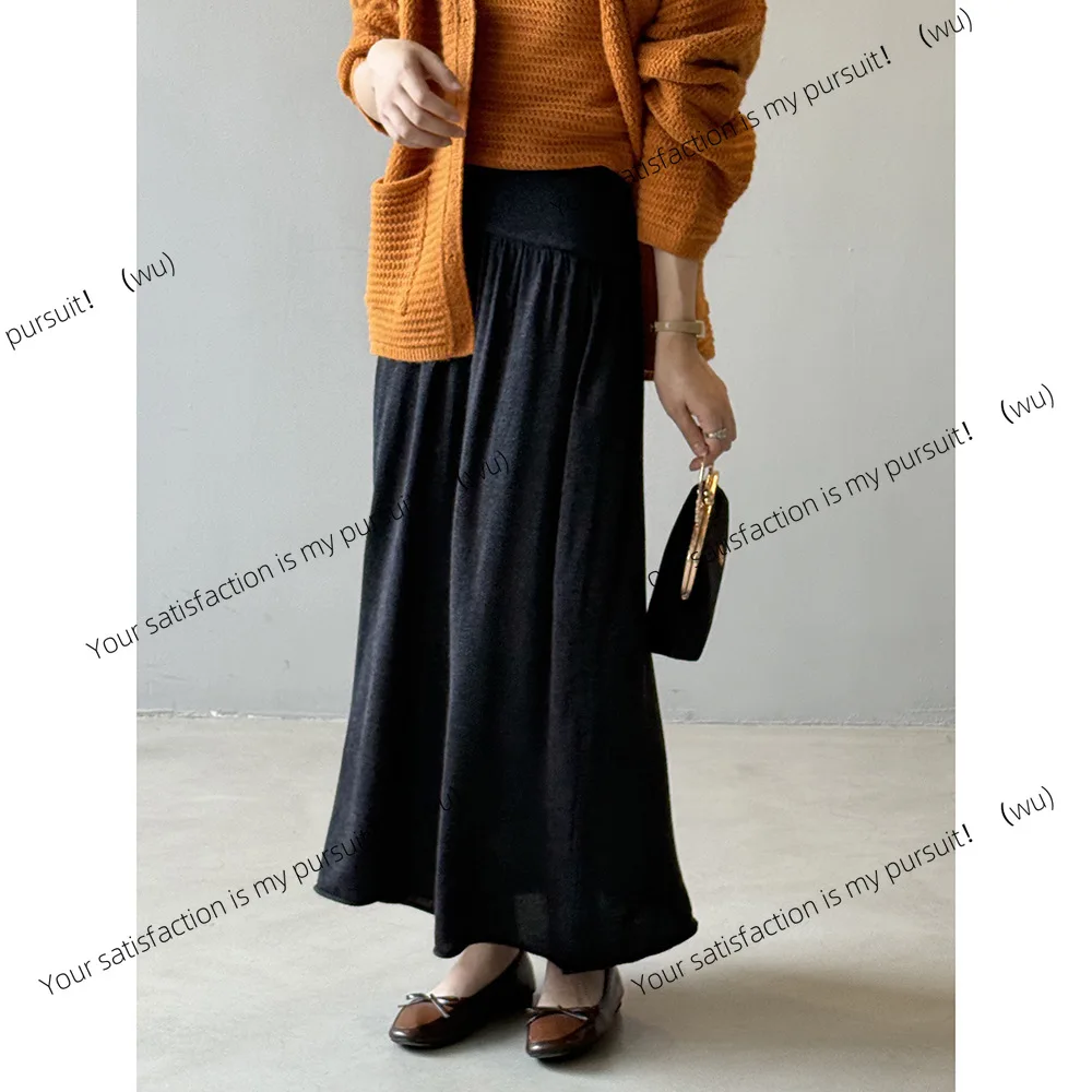 여성 가을 분위기를 위한 한국식 플리츠 하이웨이스트 니트 스커트는 얇고 드레이프합니다