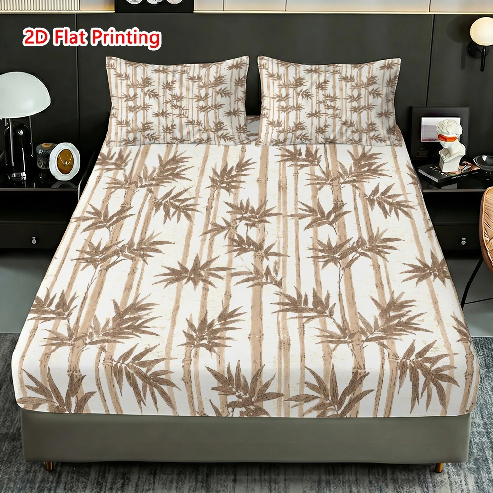 Autumn Leaves and Chestnut Bed Sheet Set Elegant Home Decor Three-piece Bedding Set (includes 1 fitted sheet + 2 pillowcases) 3-piece set, large-capacity deep pocket 2D printed fitted sheet and 2 pillowcases, mattress protector, fitted elastic style, suitable for all seasons, machine washable design, holiday decoration, various sizes, breathable protector with pillowcase