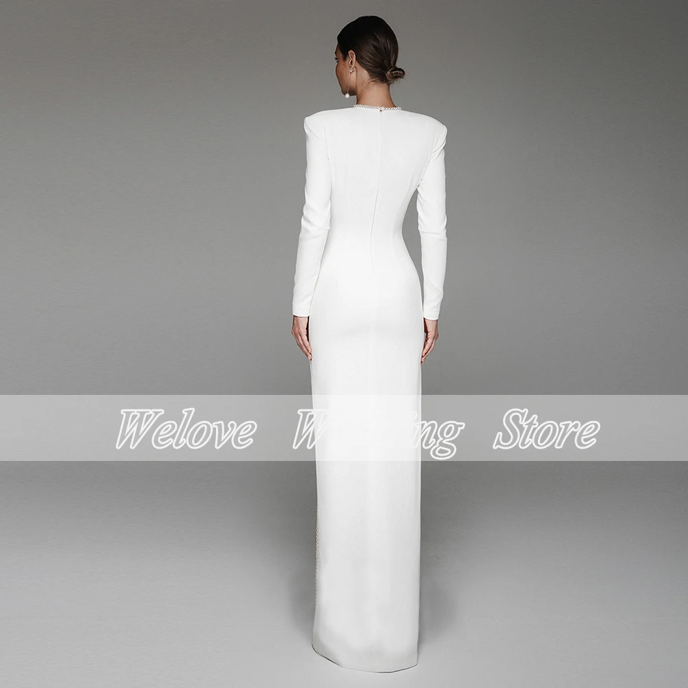 Civil Mono Side Slit Wedding Dress O Neck With Full Sleeve Floor Length Simple Bridal Gown For Woman Zip Back Vestido De Noche