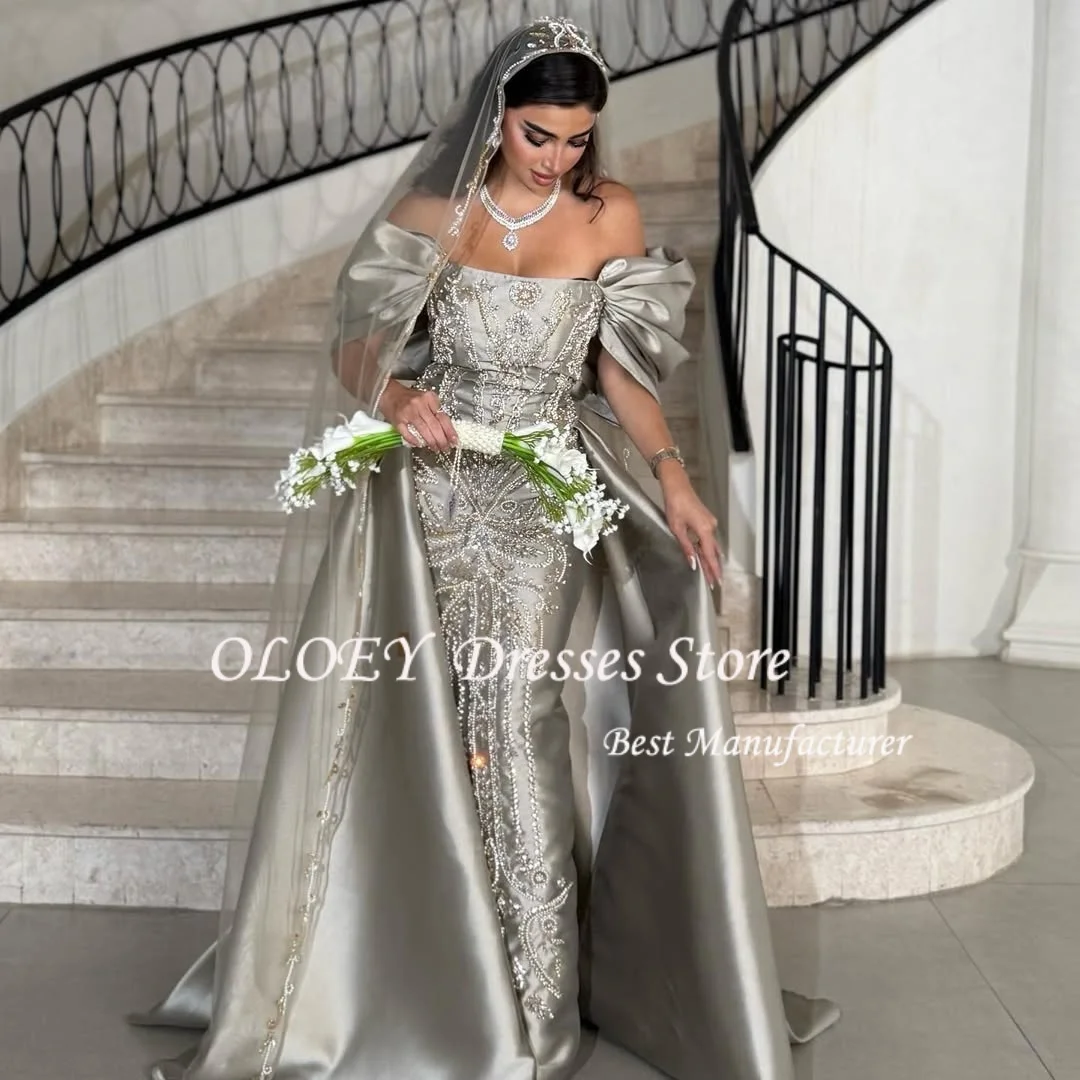 فساتين سهرة رائعة من OLOEY مطرزة بالخرز في المملكة العربية السعودية مناسبة رسمية بأكمام قصيرة فستان حفلة موسيقية من فيستدوس دي فييستا نوش مخصص