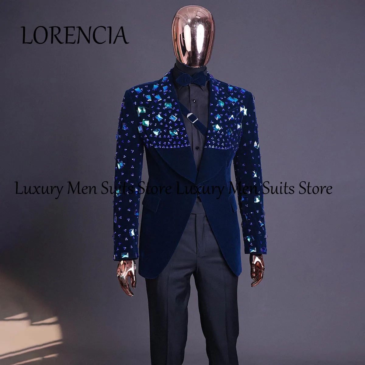 Customized Diamond 2024 Jewelry Ornament Tuxedos Men Suits Shawl Lapel Groom Wedding Male Prom Blazers Formal 2 Pieces Sets