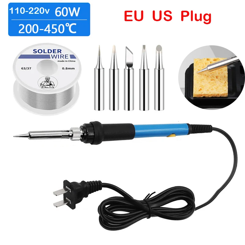 New Adjustable Temperature Electric Soldering Iron 220V 110V 60W Welding Solder Rework Station Heat Pencil Tips Repair Tools