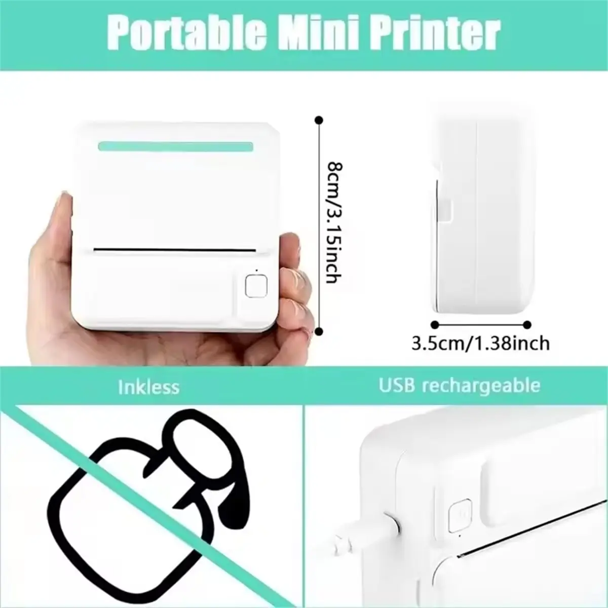 L77A C19 MINI Print Portable Thermal Printer Photo Pocket Thermal Label Printer 58mm Printing Wireless Bluetooth Blue