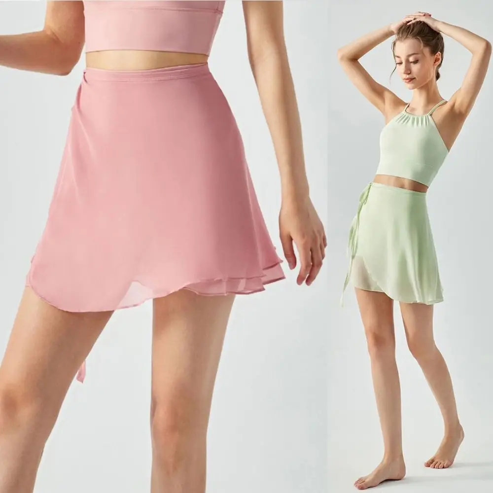 

Simple Yoga Tutu Lace-up Skirt Mesh Thin Dance Wear Ballet Dancing Skirt Anti-glare Training Apron Wrap Dress Women