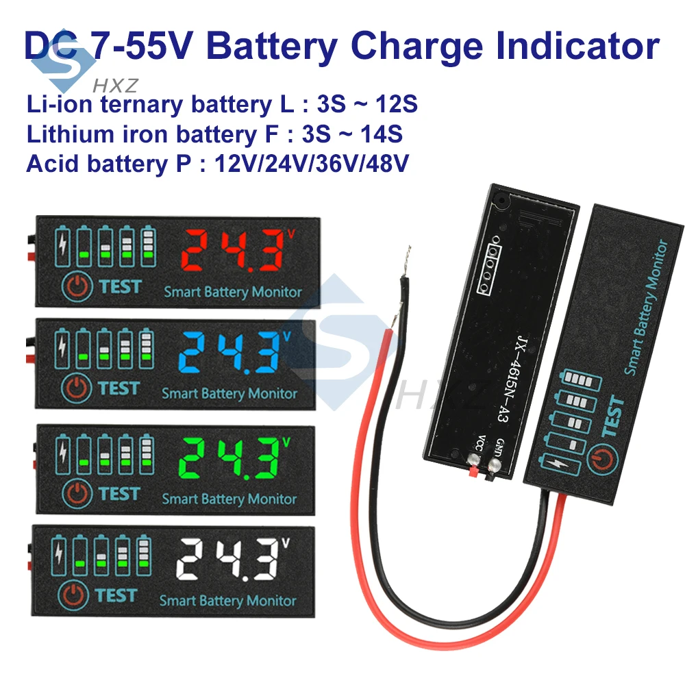 DC 7-55V Battery Power Indicator LED Indicator Voltage Charge Indicator Acid Battery Lithium Battery Universal Capacity Tester