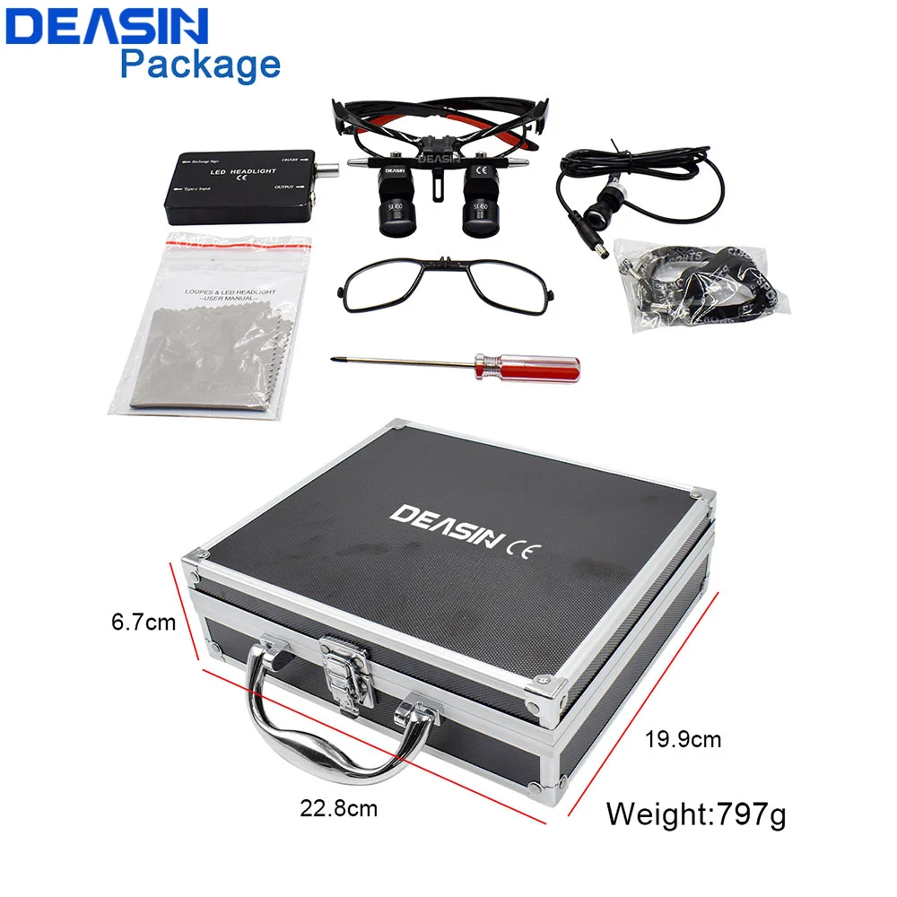 DEASIN 5X Dental 48° Loupes Magnifier Medical working distance Adjustable Binocular 350-550mm Surgery Magnification