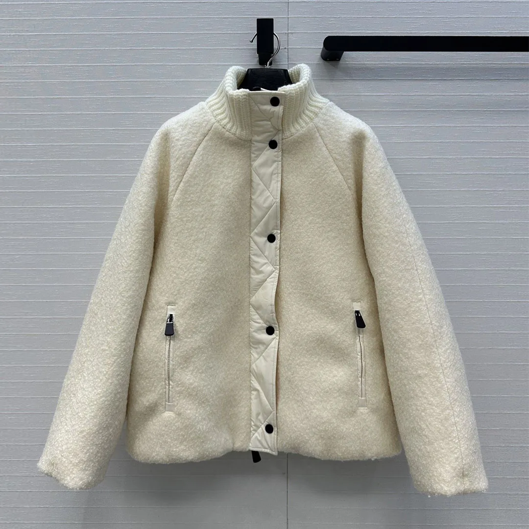 

New Fashion Winter Lamb Wool White Goose Down Coat Women Cute Turtleneck Long Sleeve Single Breasted Loose Warm Jacket