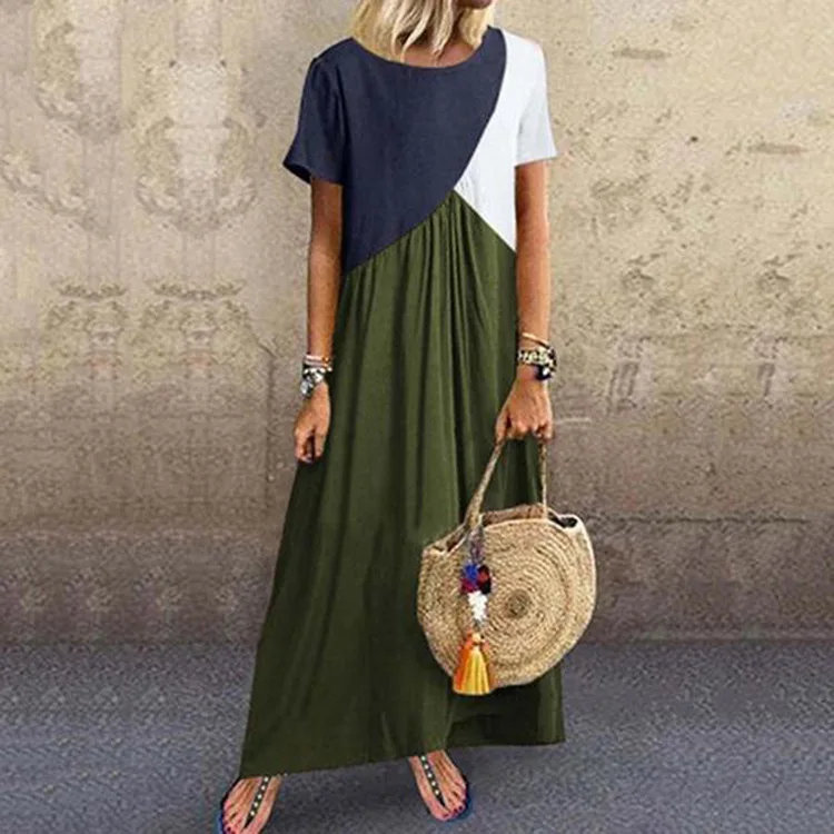 2024 5XL Patchwork Irregular Short-sleeved Long Dress Women Clothing Large Size Casual Loose Summer Dress 4XL 3XL Streetwear