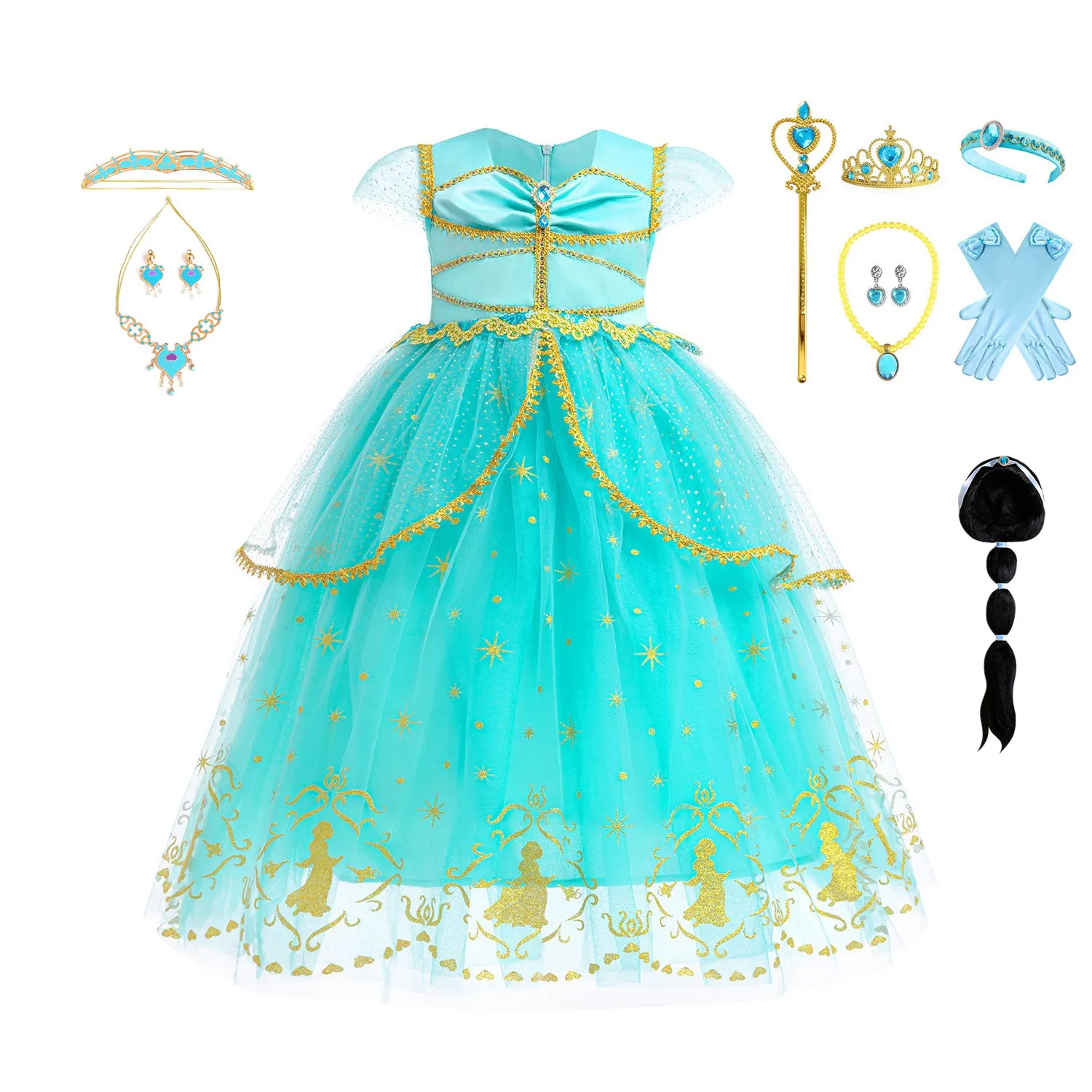 

Aladdin Genie Lamp Princess Jasmine Halloween Girl's Dress Children's Day Cosplay Costume Polyester Fiber under 17 Years Old