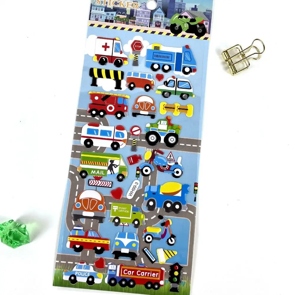 5 Sheets 3D Bubble Sticker Car Truck Plane Traffic Waterproof Cartoon Anime Stickers For Girl Boy Kids