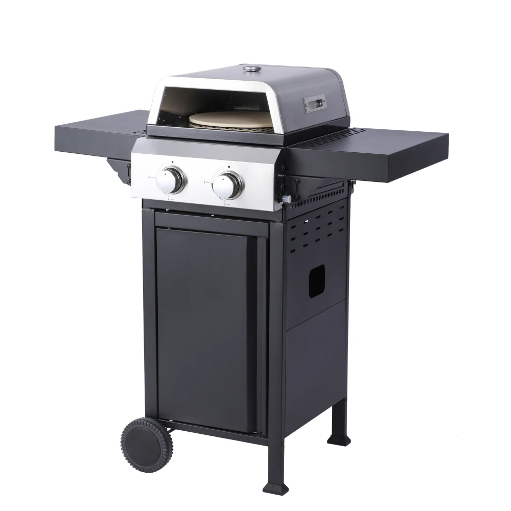 Parrilla de barbacoa de Gas propano de 2 quemadores, caja de Pizza, alambre de salida de 24600BTU, rejillas de cocina esmaltadas, mesa auxiliar de barbacoa al aire libre de acero inoxidable