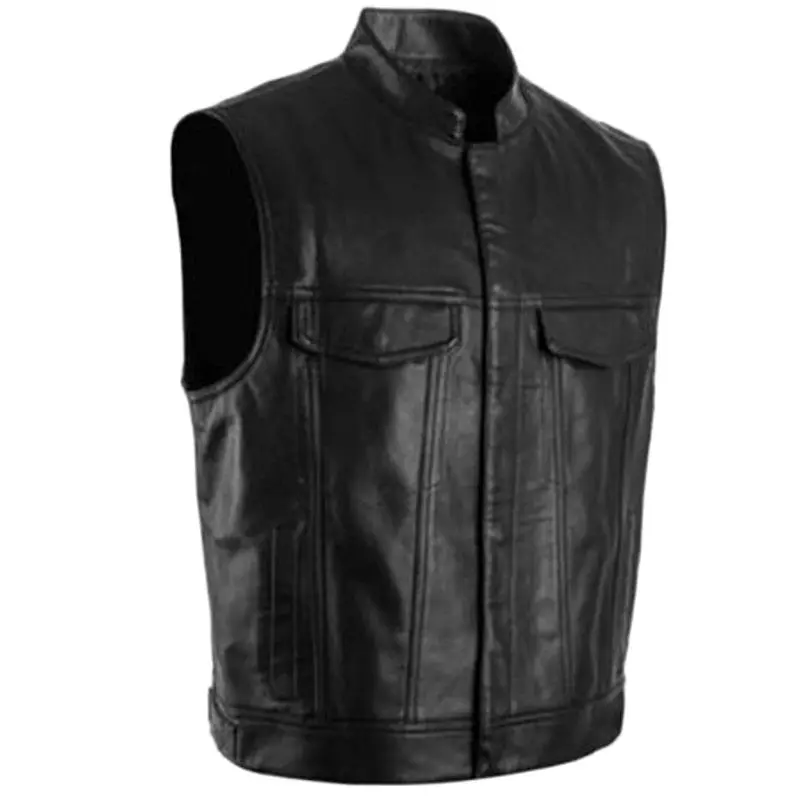 Pu Male Streetwear Leather Jacket Hot Sale Vest Mens Sleeveless Punk Pocket Loose Fit Black Brand Motorcycle Waistcoat Coats