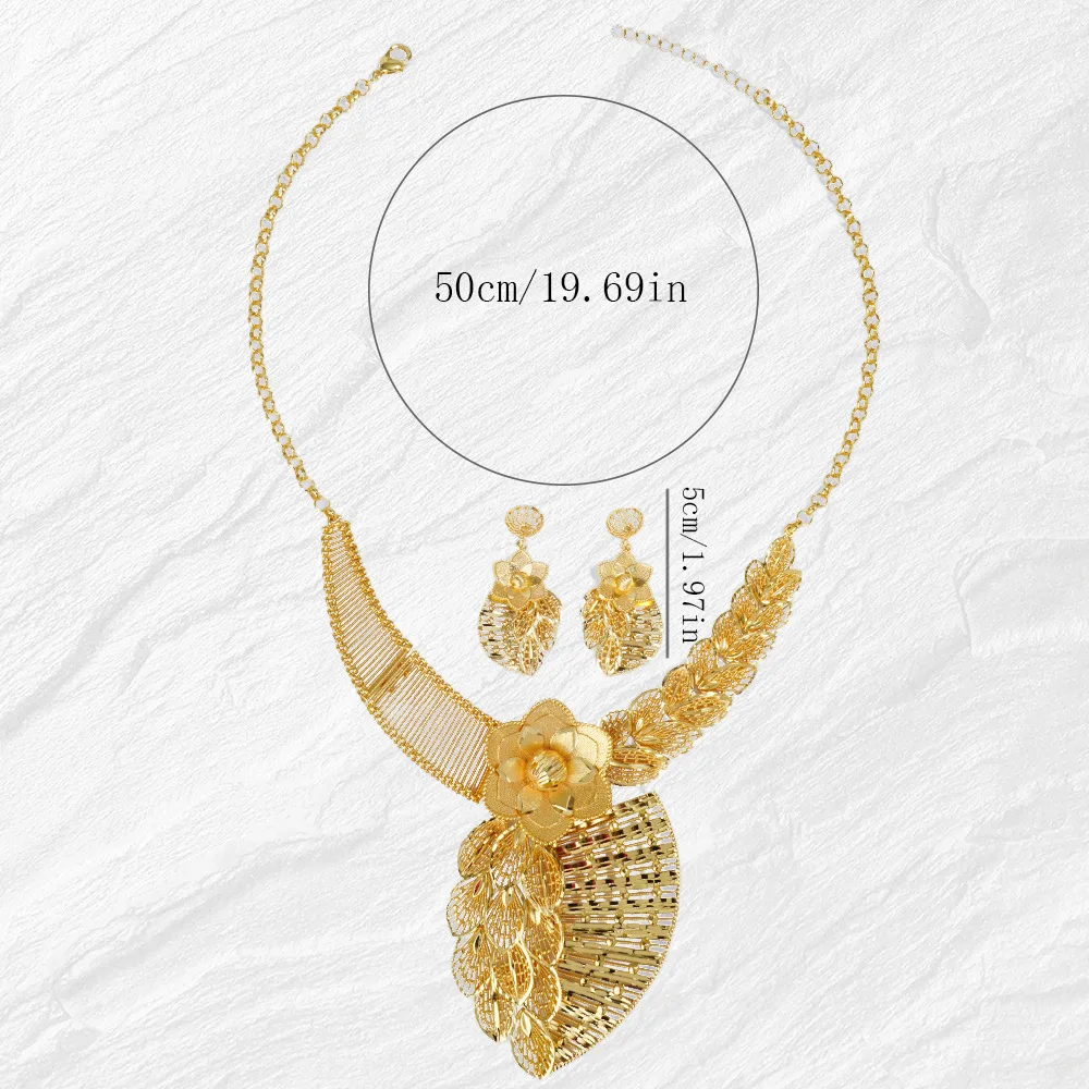 Dubai Fashion Women's 24K Gold Plated Necklace Earrings Exquisite High End Engagement Party Jewelry Set for Lovers DD11030