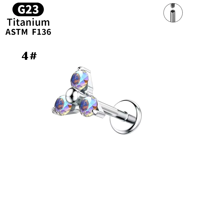 Titanium alloy lip ring, three diamond zircon earrings, human puncture jewelry