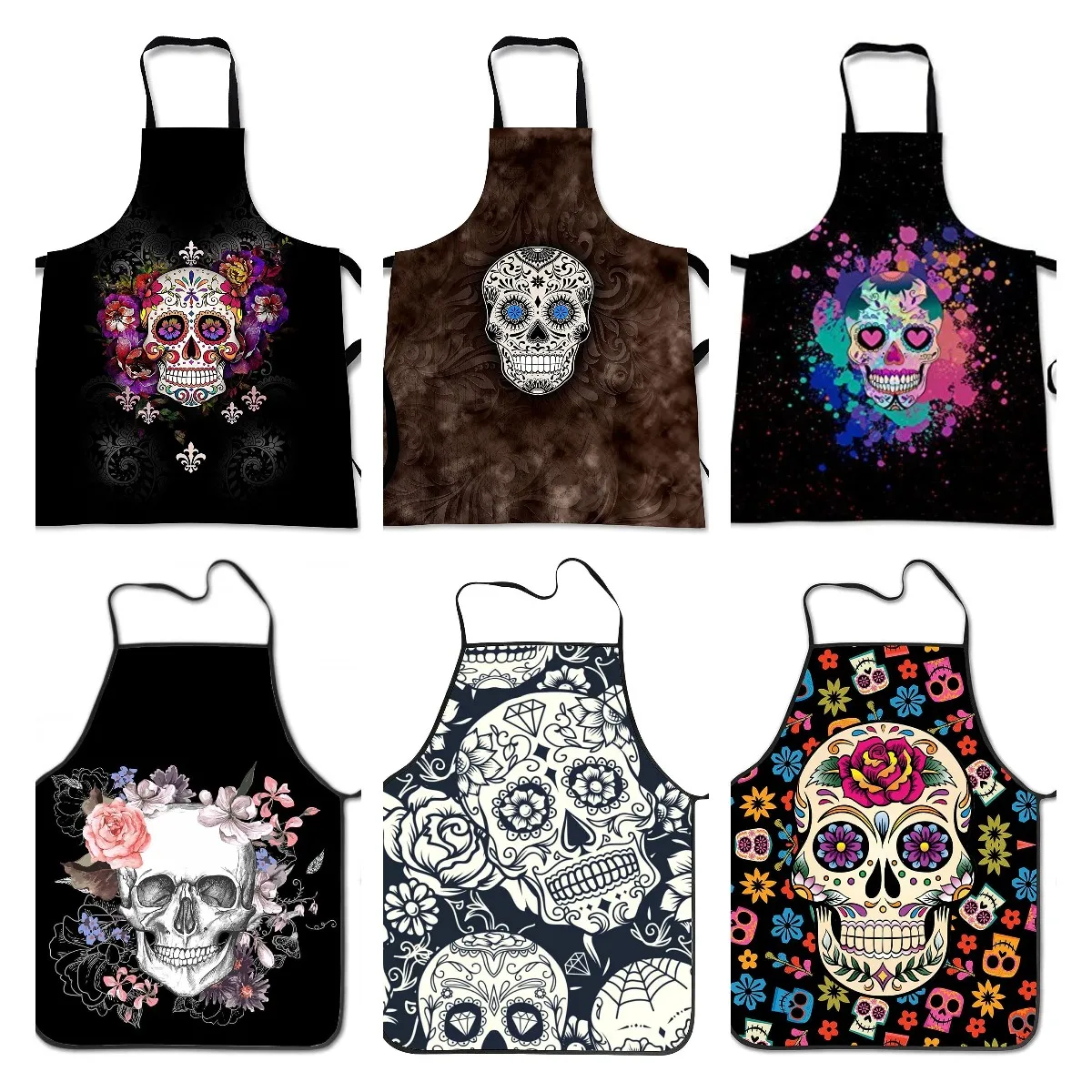 Sweet Mexico Halloween Sugar Skull Cooking Apron 2D Print Chef Aprons Home Kitchen Black Kitchen Aprons