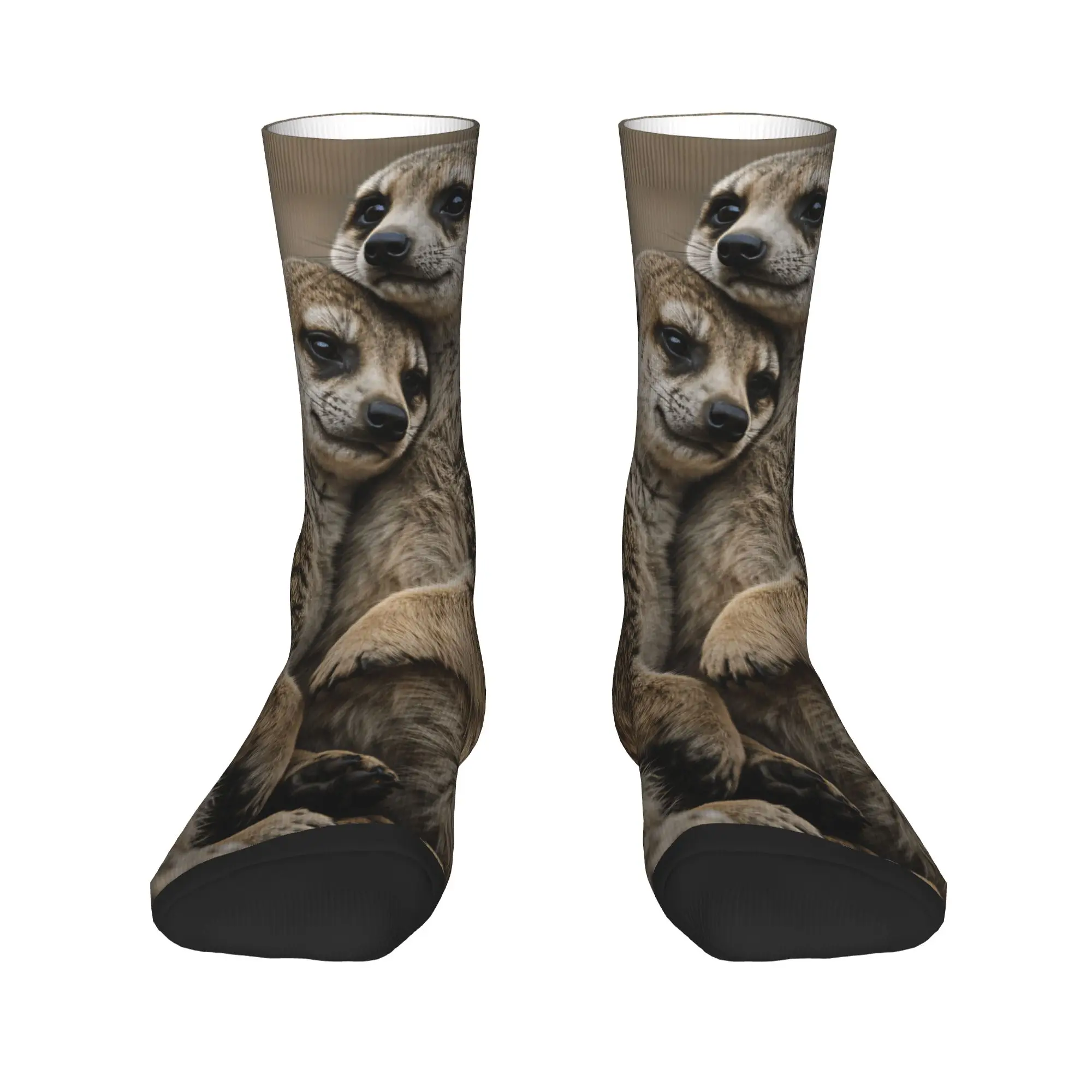 Two Snuggling Meerkats Warm Wildlife Photo Stockings  Fashion Socks Men's Comfortable Socks Autumn Running Design Non Skid Socks