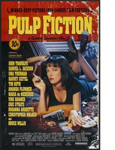 Blechschild „Pulp Fiction Movie Garage“ Wanddekoration Gangster Oscar Diner Mancave-Aluminium