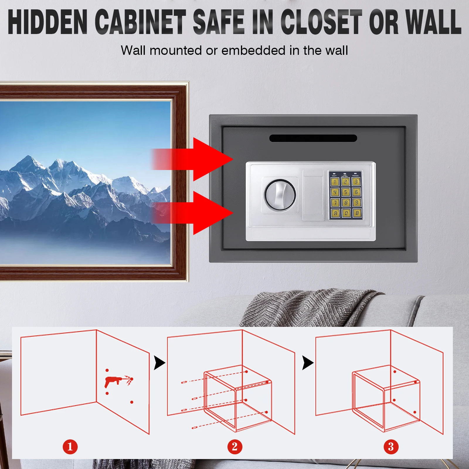 BRIEFNES Upgraded 16L Anti-Theft Steel Safe Box, Fireproof Waterproof Anti-Pry Anti-Drill Dual Lock Security  Office/Jewelry