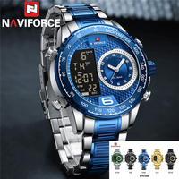 NAVIFORCE Top Brand Luxury Men Watch Quartz Digital Male Clock Military Sport Silver Blue Stainless Steel Man Wristwatch 9199