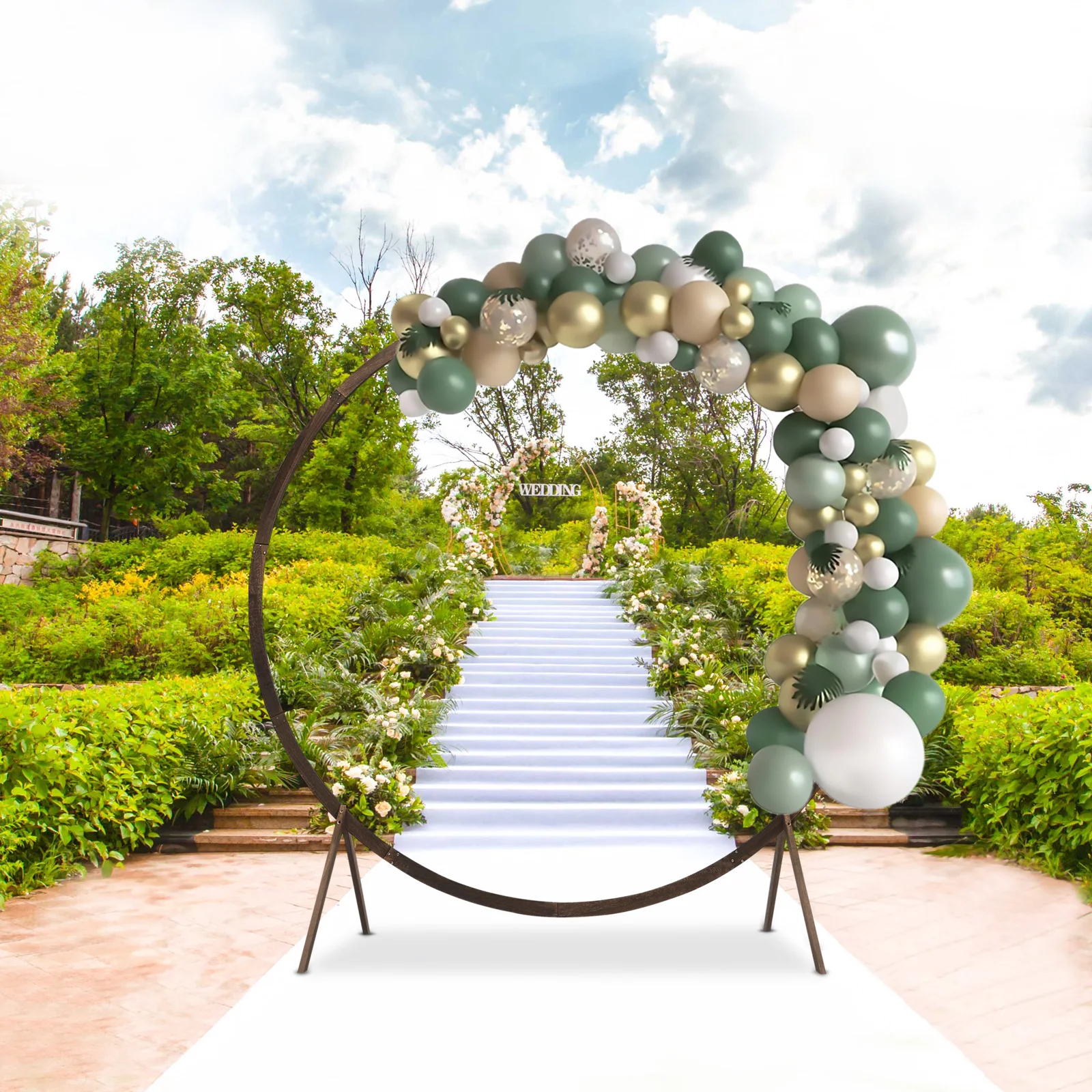 7.2FT Round Wedding Arch Backdrop Stand, Rustic Wedding Arches for Ceremony, Elegant Wooden Arch for Outdoor Lawn Wedding Party