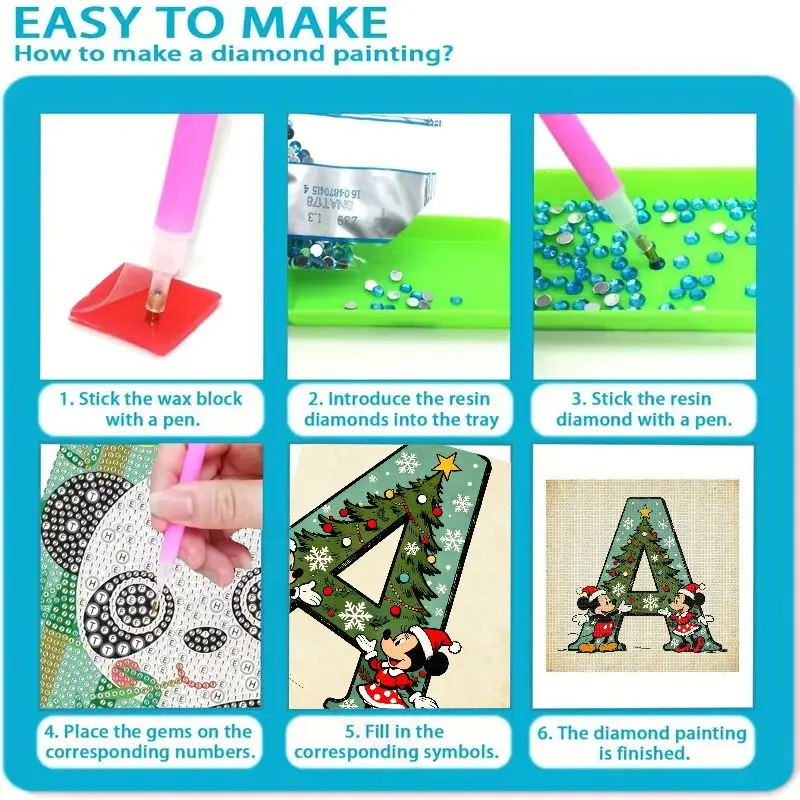 طقم طلاء ماسي لعيد الميلاد مع ملابس ميكي وميني سانتا مع شجرة مزخرفة ورقائق الثلج لديكور جدران المنزل وفن معلق