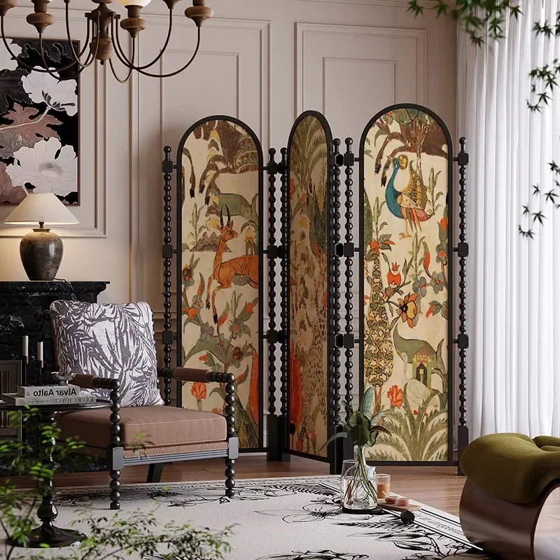 

American Solid Wood Retro Screen Partition, Living Room Home Nanyang, Medieval Homestay Entry, Entrance Blocking Mobile Folding