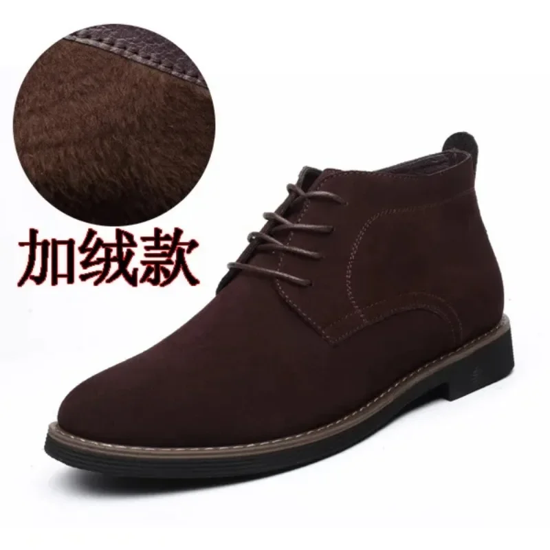 Fashion New Product Men\'s High Top Reversed Suede Men\'s Shoes Frosted Cowhide plush Men\'s Boots Business Casual Leather Shoes