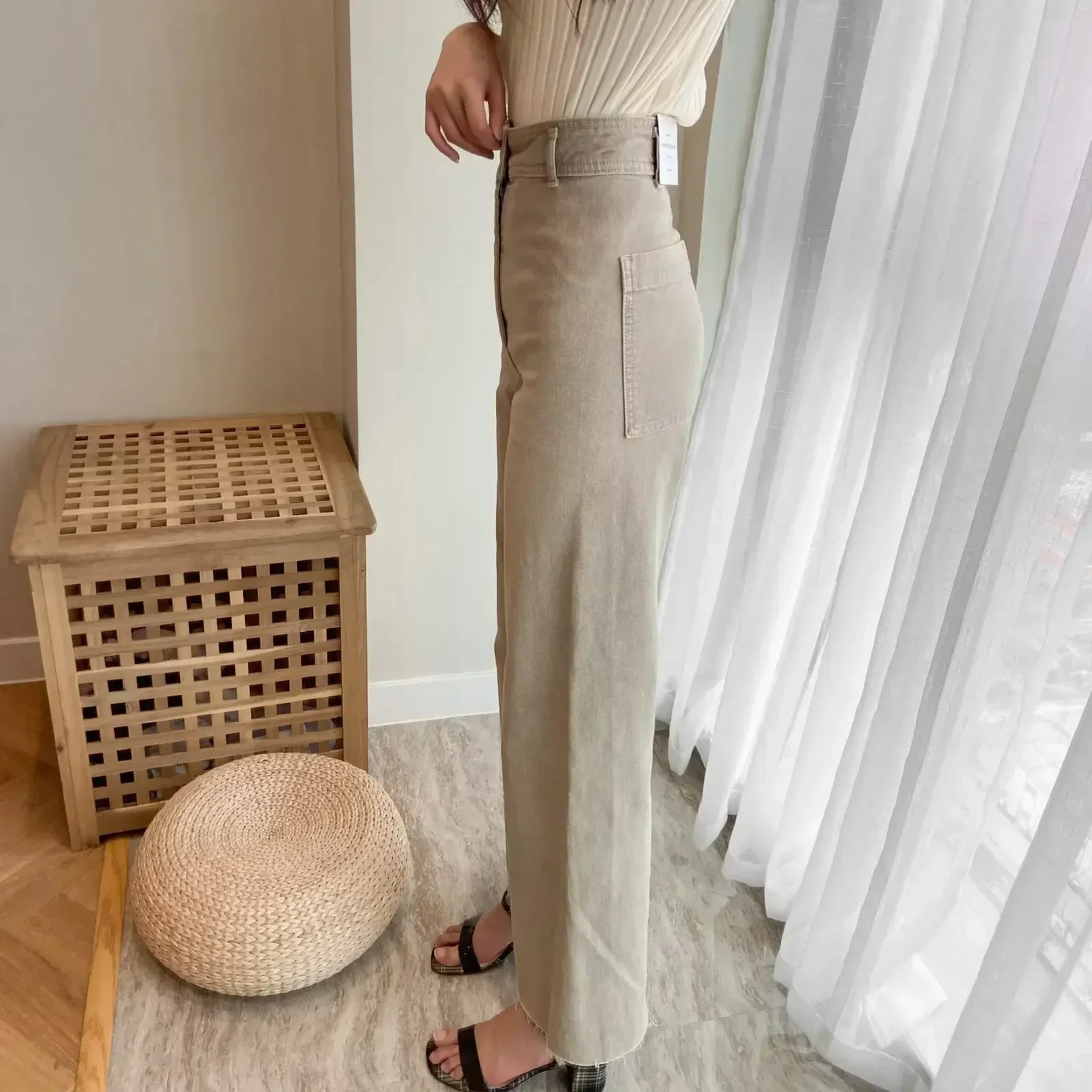 Women 2023 New Fashion With pockets Naval style loose Straight Casual Pants Vintage High Waist Zipper Female Trousers Mujer