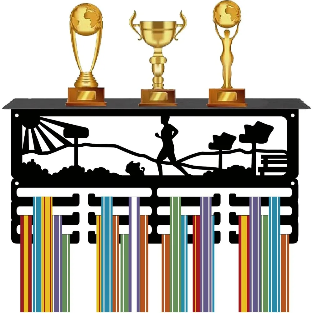 

Running Landscape Medal Display Stands Trophy Shelf Metal Medal Holder Iron Medal Hanger Hooks Wall Mount Ribbon Badge