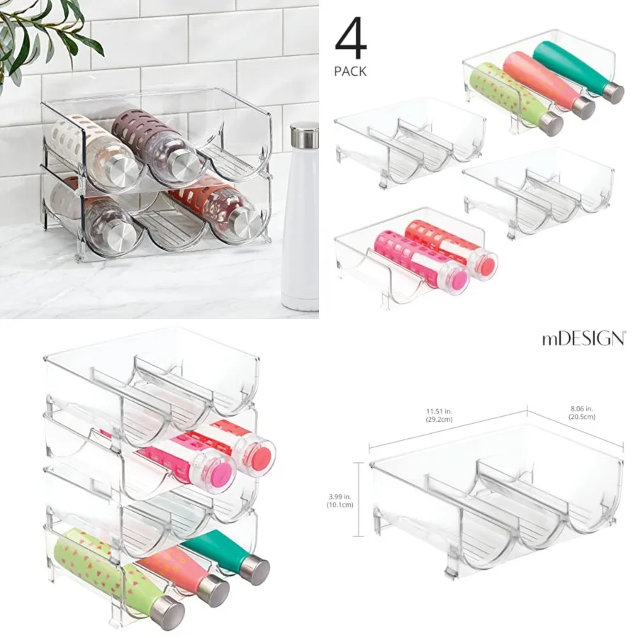 

Plastic Free-Standing Stackable 3 Bottle Storage Holder Rack - Water, Wine, and Drink Organizer Shelf for Kitchen Countertop, C