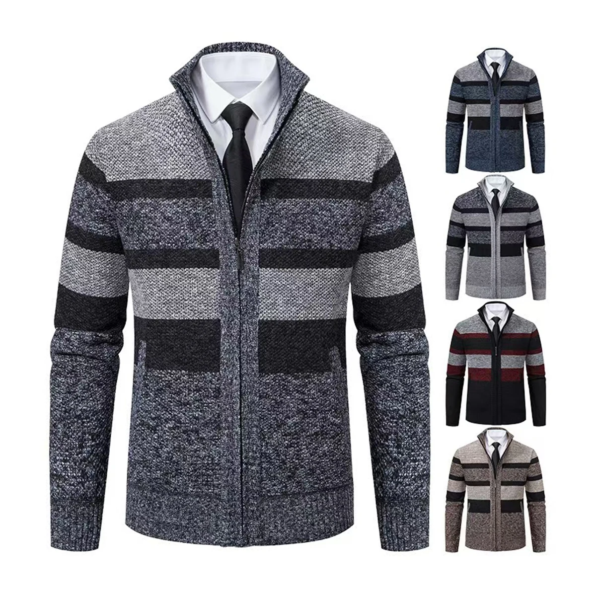 Thick Knit Jacket Men Autumn Winter Warm Stand Collar Knitted Cardigan Men's Smart Casual Sweater Coat Knitting Sweatercoat Man