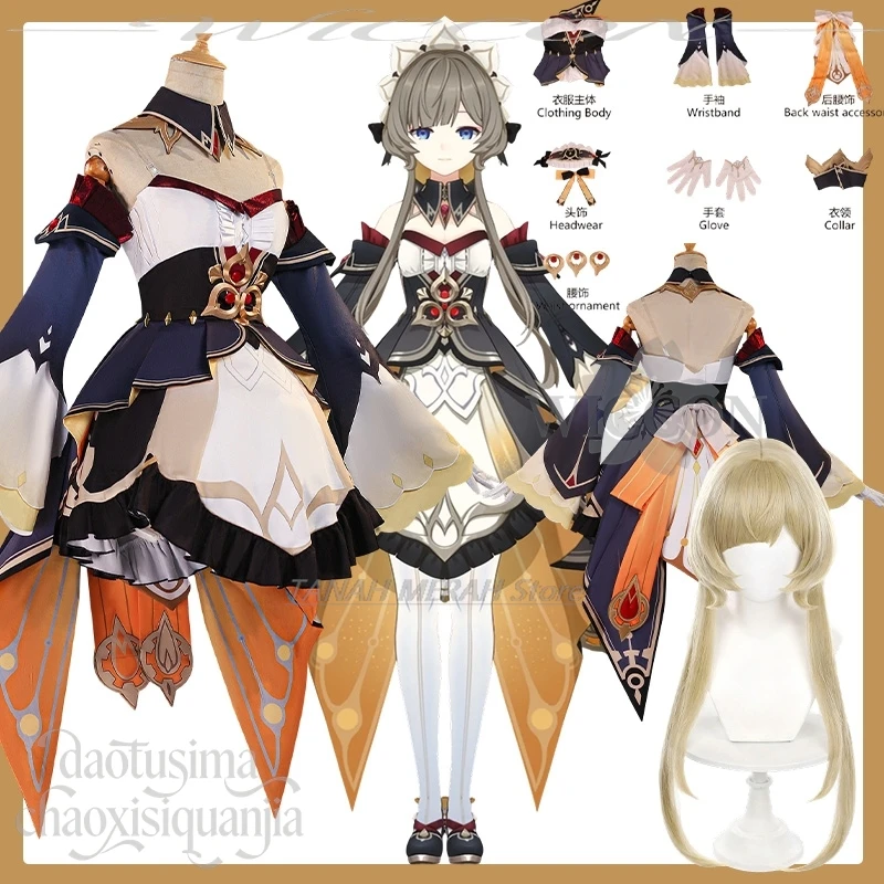 

Аниме Косплей Женщины Марионетка Сэндрон Косплей Аниме Игра Genshin Impact Костюм Классическая Лолита с открытыми плечами Ретро Платье Парики