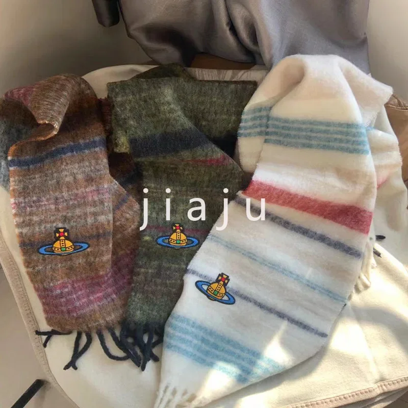 

Queen Mother alpaca scarf striped color matching warm out premium Jane mohair shawl