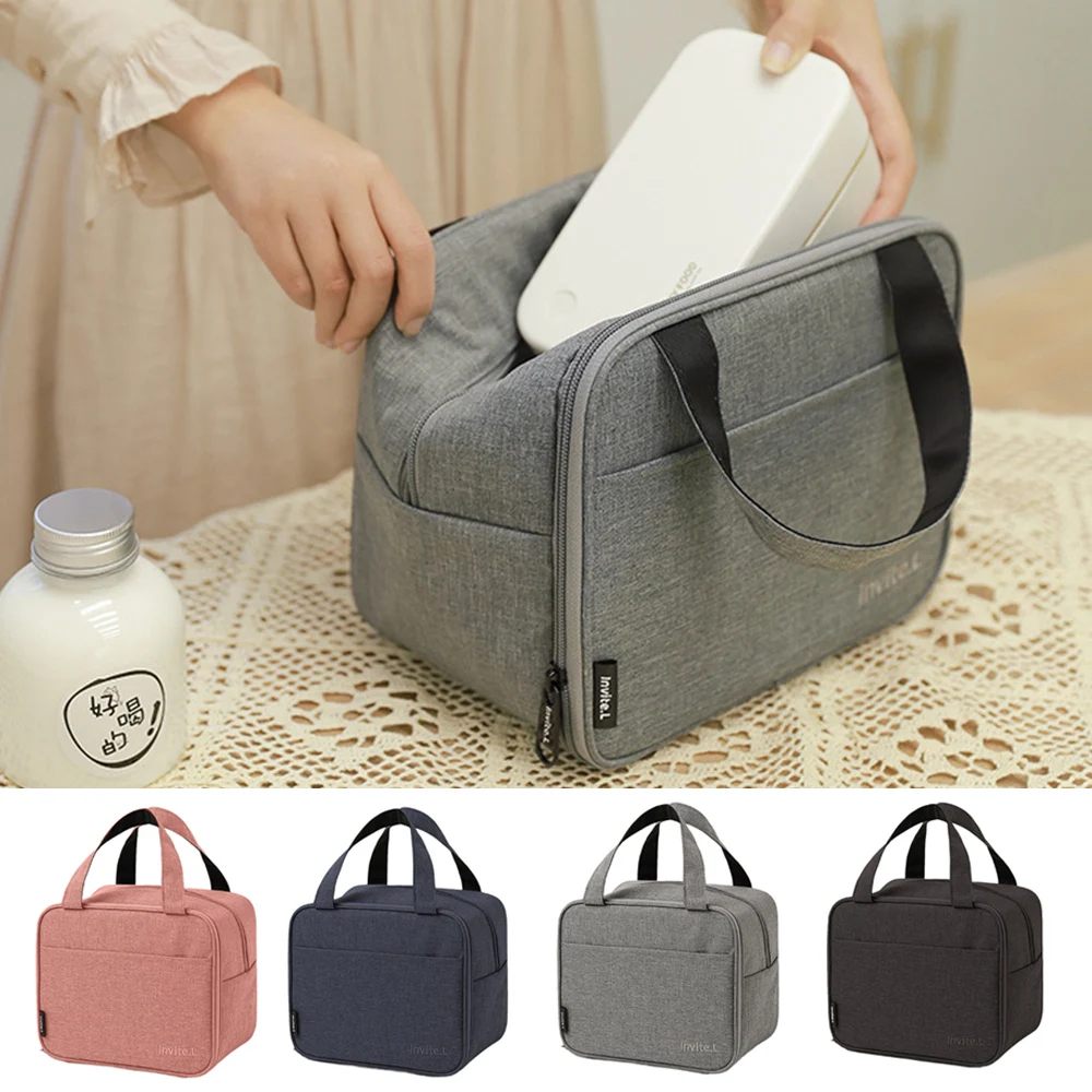 Insulated Lunch Bag Travel Portable Camping Picnic Bag Tote Canvas Food Container Bag Portable Lunch Box Women Men Lunch Handbag