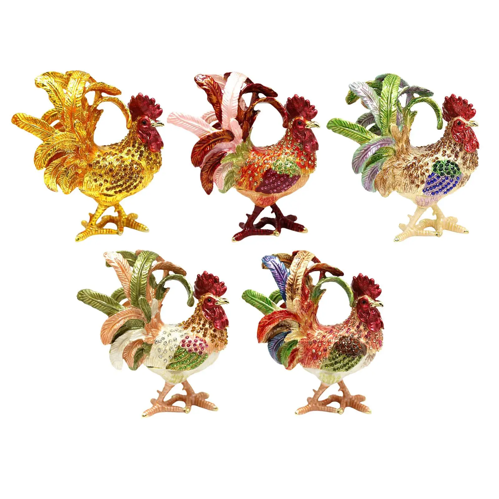 Enameled Jewelry Box Enamel Rooster Trinket Box for Bracelet Pendant Charms