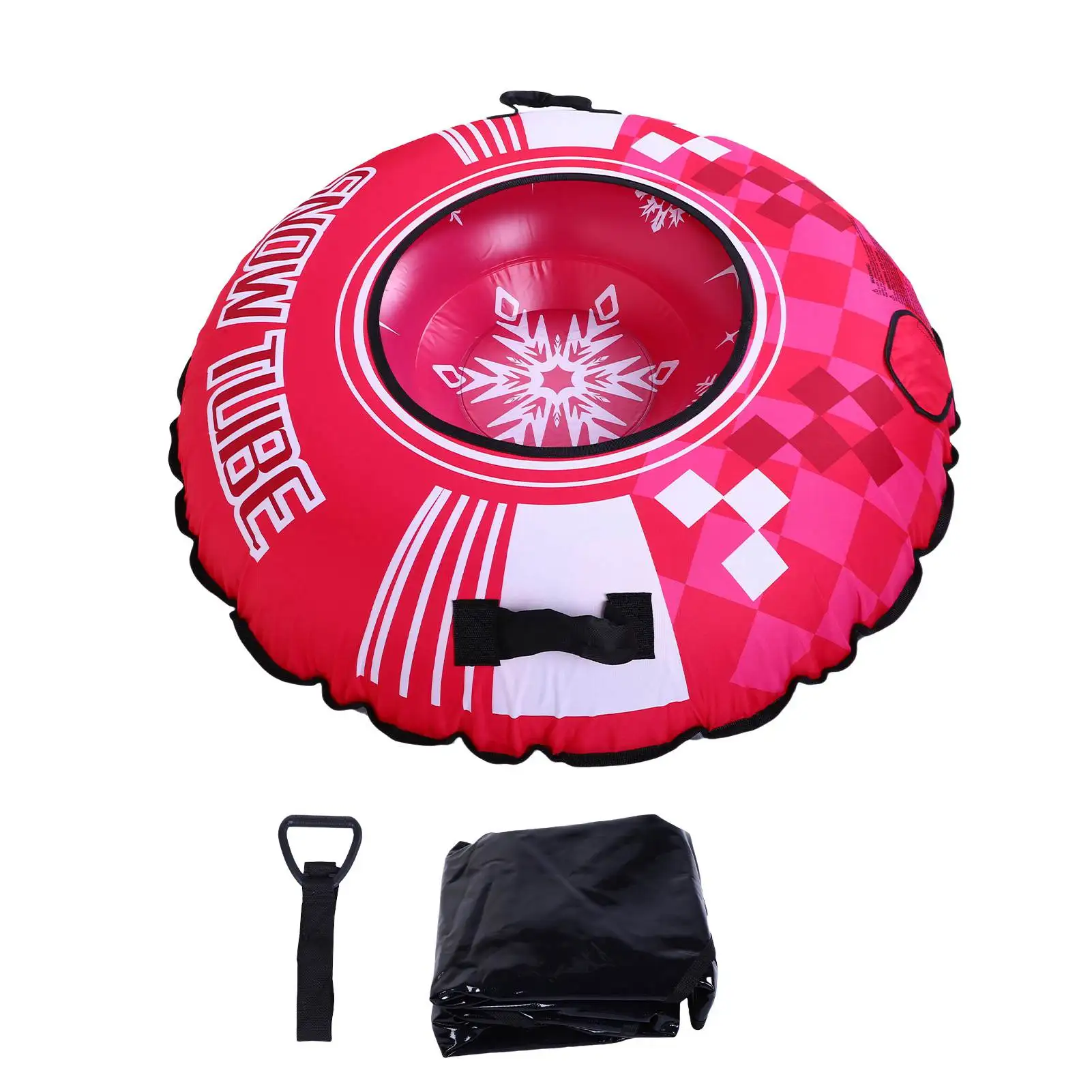 

43inch Snow Tube Red Cold Proof Thickened PVC Inflatable Snow Sled with 2 Handles for Winter Outdoor Inflatable Snow Sled