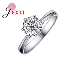 Hot One PC Classic Real Pure 925 Sterling Silver Jewelry Crystal Cubic Zirconia CZ 6 Claws Women Finger Rings Nice Gift