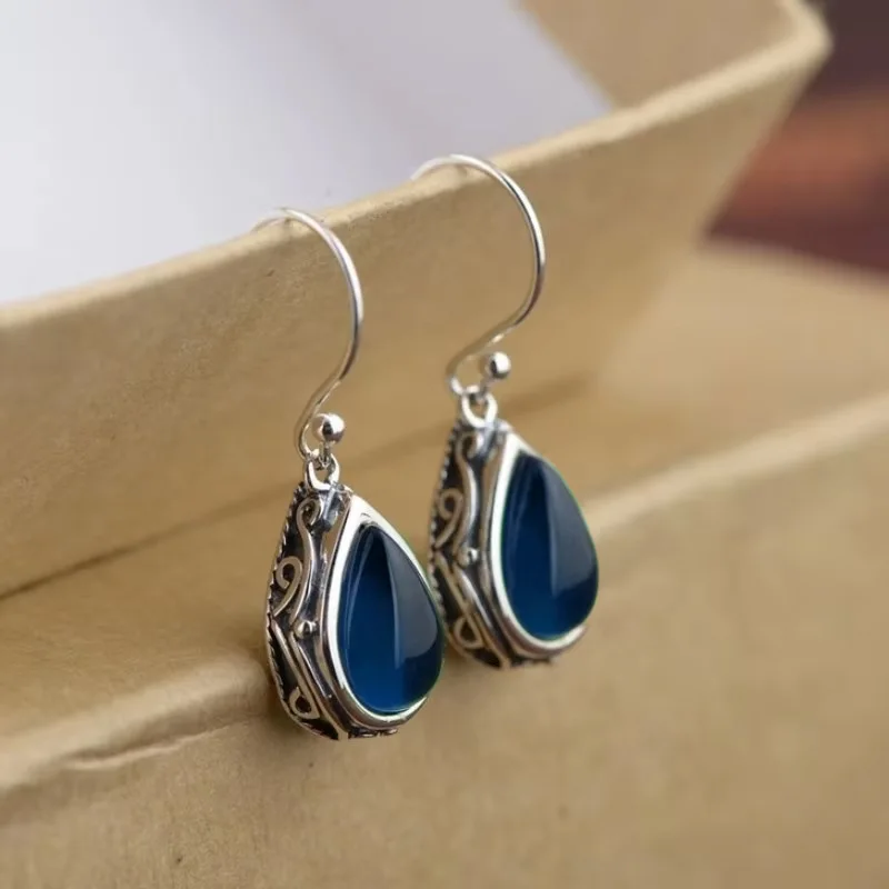 Waterdrop Red/Green Stone Dangle Earrings for Women Newly Designed Vintage Silver Color Female Daily Wear 2023 Jewelry