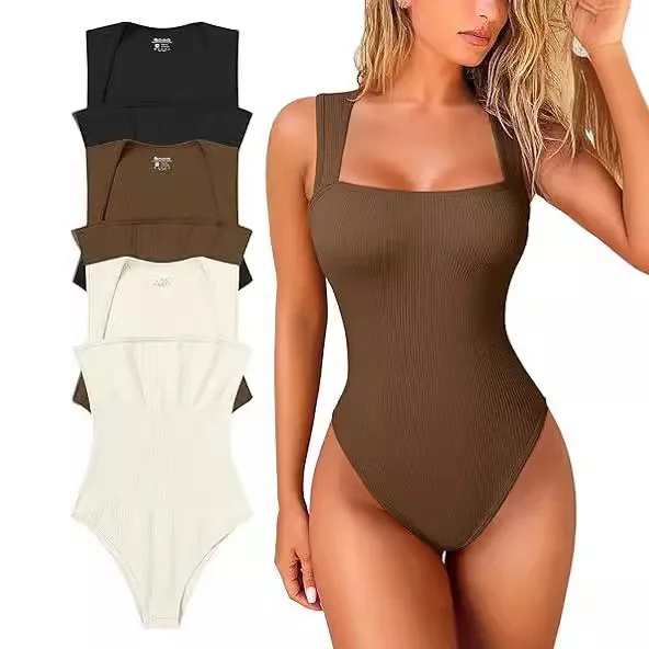 Damen-Overalls mit U-Ausschnitt, ärmellos, eng anliegend, sexy, rückenfrei, Tank-Strampler, einteiliger, ärmelloser Neckholder-Body