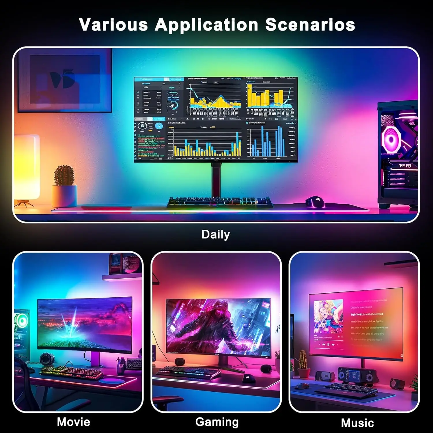 Smart Gaming LED-stripverlichting Computer Muziek Sync Light Strip Monitor RGB-scherm LED-achtergrondverlichting voor gamingkamer Sfeer Decor