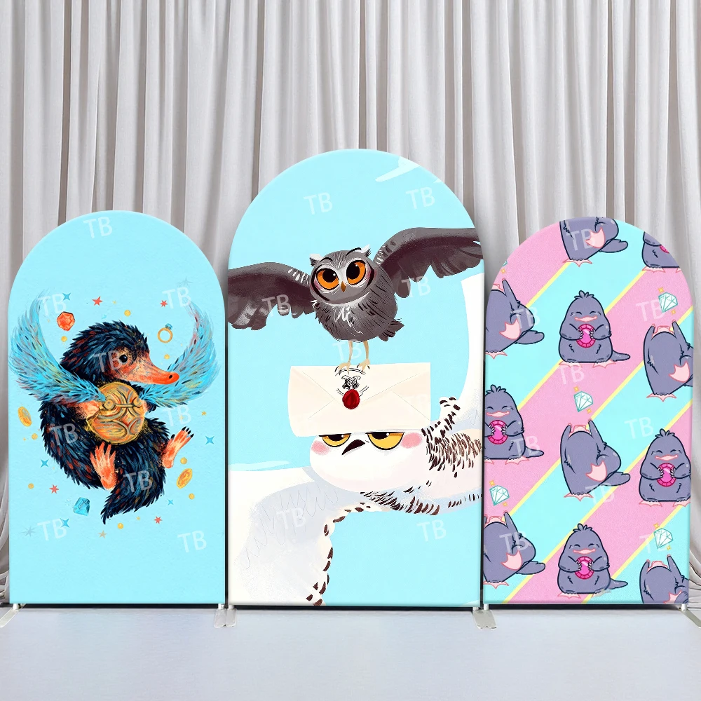 Fondo de Fotografía con Diseño de Harry Potter, Niffler, Hedwig y Criaturas Mágicas, Escena Adorable para Fiestas de Cumpleaños Infantiles, Cabina de Fotos de Magos