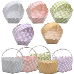 5Pcs Colorful Candy Boxes Plaid Easter Paper Gifts Buckets For Happy Easter Party Table Decoration Candy Packaging Supplies