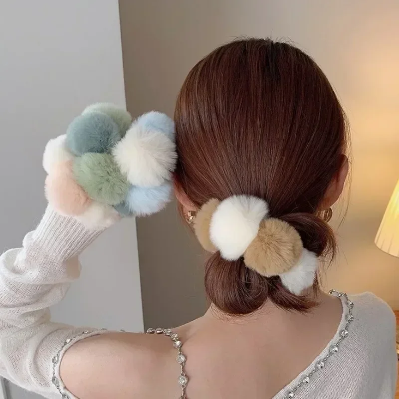 Hair Accessories for Women Furry Elastiekjes Cheveux Femme Ligas Para Cabello Bands Bear Elastico Cabelo Rubber Band Elastique