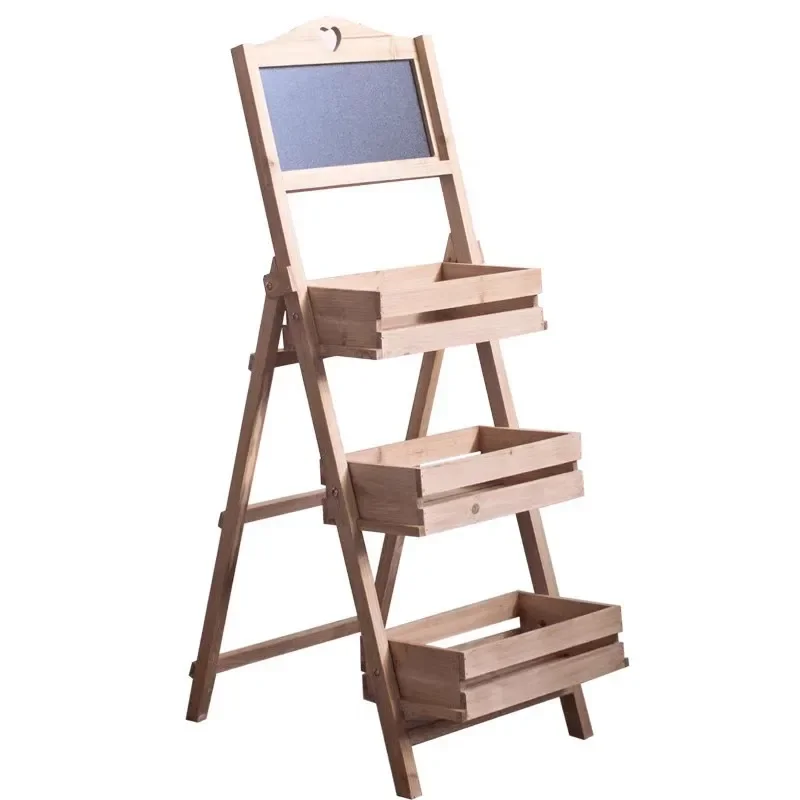 American retro solid wood three-layer stepped balcony trapezoidal floor-to-ceiling succulent plant rack