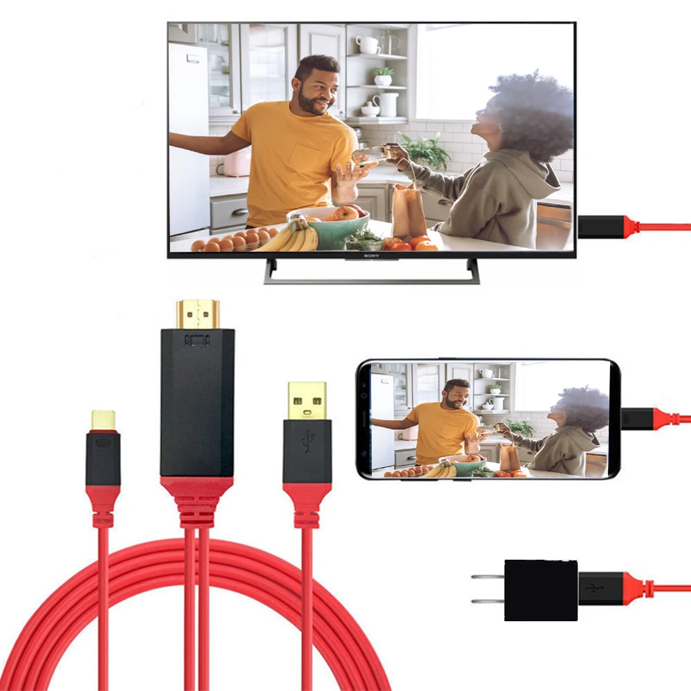 2M Type-C to HDMI-Compatible USB3.1 4K HDTV Cable for Android Phone to Connect TV Same Screen Device Cable Link Phone Connection