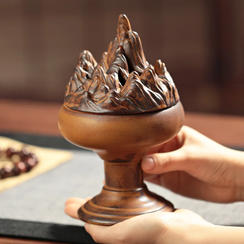 

Дзен Ретро Босан Большая керамическая домашняя курильница на высоких ножках Чайная церемония Орнамент Катушка Курильница Агарное дерево Сандал Горелка