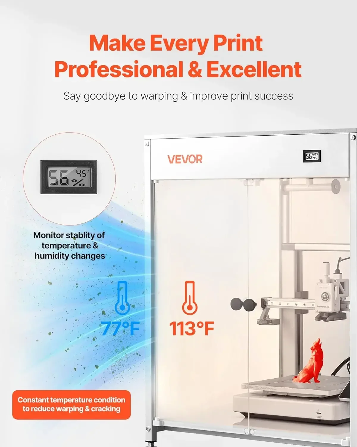 3D Printer Enclosure with Ventilation, Dustproof Waterproof Transparent Acrylic 3D Printer Tent, Constant Temperature Protective