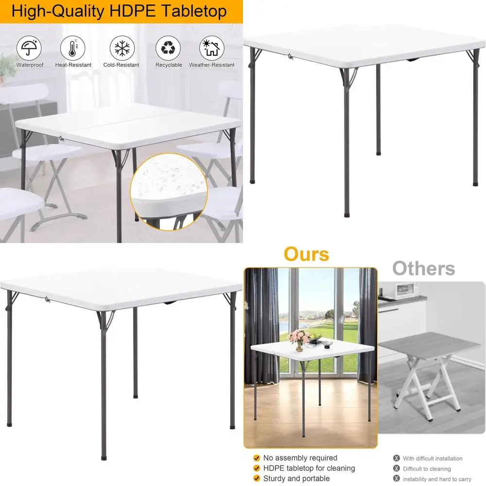 

Portable Outdoor Folding Table, 34 Square, 330lb Weight Capacity, White, Ideal for Picnics, Camping, Parties